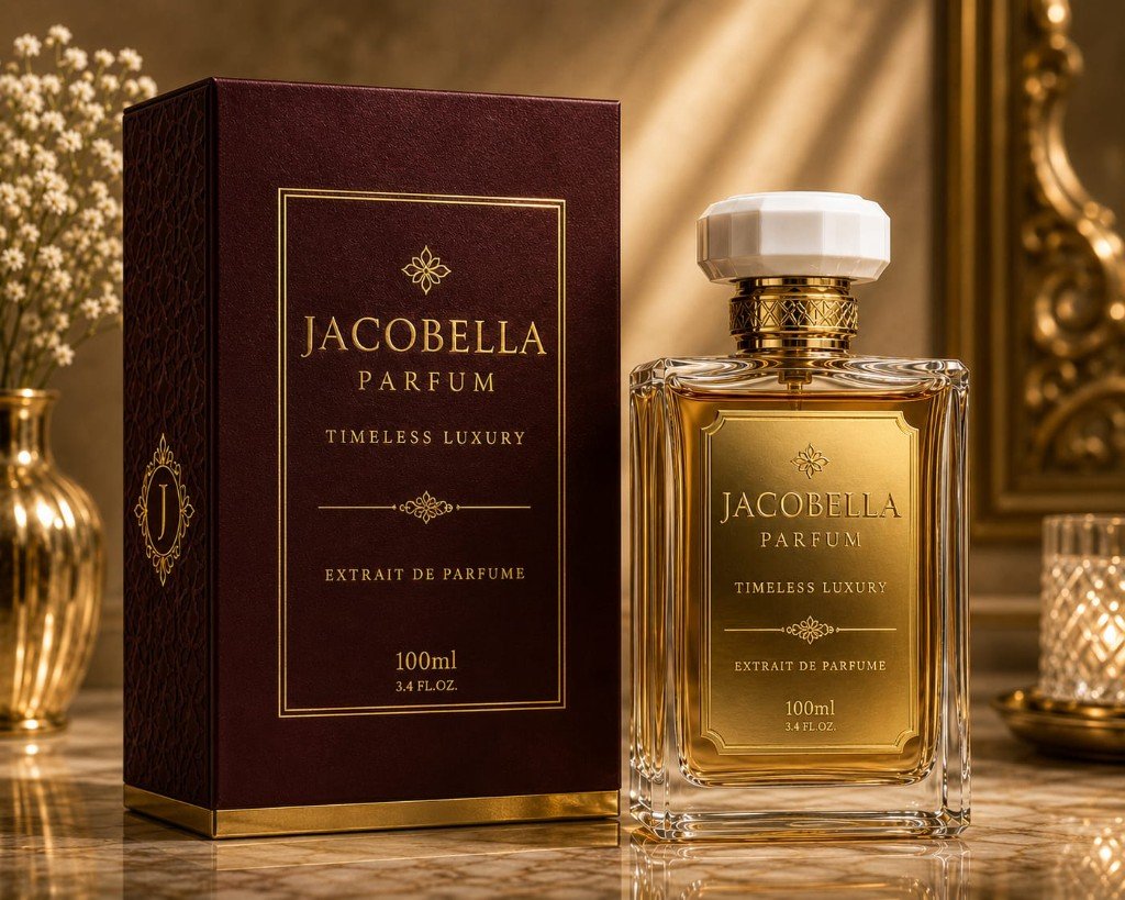 Jacobella luxury perfume box and bottle